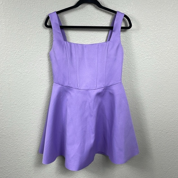 NWT Elliatt Candice Mini Dress Lilac Purple Fit Flare Square Neck Corset Sz L - Picture 4 of 13
